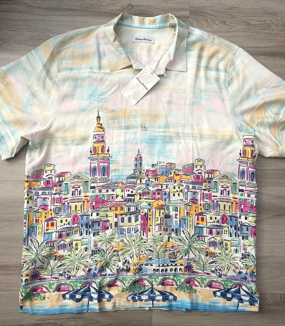 Tommy Bahama Amalfi Vista Shirt Mens XL Vanilla Ice 100% Silk Hawaiian NWT $175